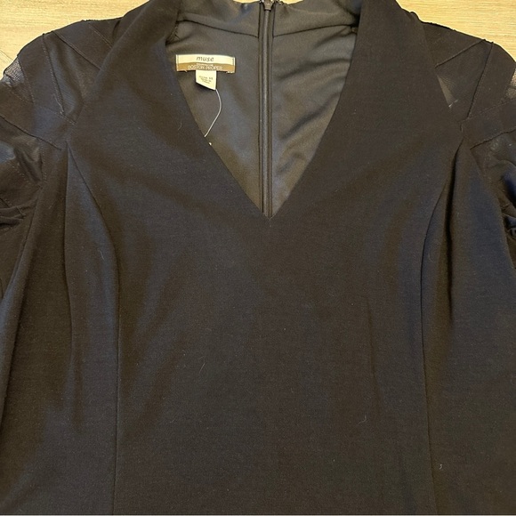 Boston Proper Black Sheath V-Neck Long Sleeve Dress - Picture 2 of 9